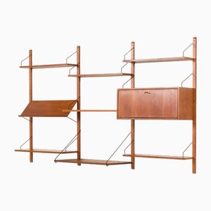 Mueble de pared de teca con estante de escritorio y mueble bar de Poul Cadovius, Dinamarca, años 60