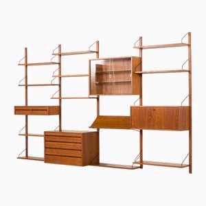 Estantería de pared con cuatro bahías de teca de Poul Cadovius para Cado, Dinamarca, años 60