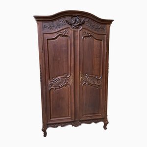 Armoire Antique avec Compartiment à Linge, Normandie, 1890s