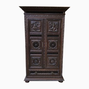 Armoire Breton Antique avec Compartiment à Linge