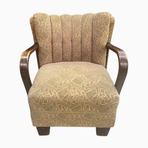Art Deco German Bentwood Armchairs with Bentwood Armrests and Green Brocade Upholstery, 1940s, Set of 2