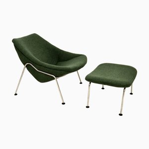 Vintage Oyster Armchair and Ottoman from Artifort, 1980, Set of 2