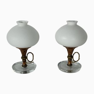 Lampes de Chevet en Verre de Murano, Laiton et Cuivre dans le style Fontana Arte, 1950s, Set de 2