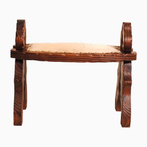 Tabouret de Ferme en Bois Verni et Recouvert de Peau de Chèvre, France, 1960s