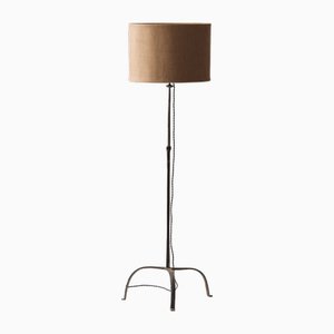 Lampadaire Rustique en Fer Forgé avec Socle Tripode, France, 1930s