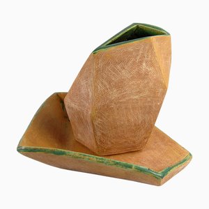 Vase et Plateau Sculptural en Poterie Vernie par Joanna Wysocka, 2000s, Set de 2