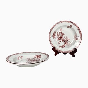 Assiettes creuses Fontange Rouge 19ème Siècle de Sarreguemine, Set de 3