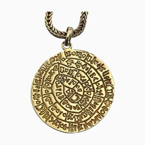 Vintage 9ct 375 or jaune antique grec Phaistos disque collier