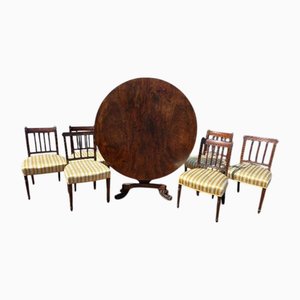 Table de Salle à Manger Inclinable Antique en Acajou avec Chaises et Acajou, Set de 7