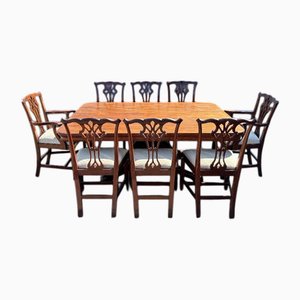 Antique Mahogany Dining Table and Chairs, Set of 9