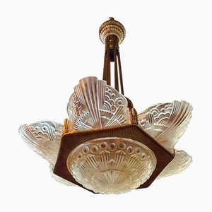 Gilt Bronze Chandelier by George Leleu, 1930