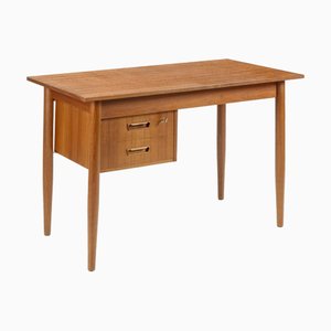 Scandinavian Desk with Sliding Mobile Drawer Block and Small Armchair, Denmark, 1970s, Set of 2