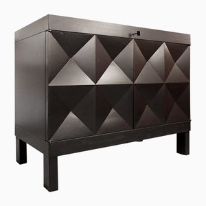 Mid Century Modern Black Sideboard with Op-Art Doors by J. Batenburg for Mi, Belgium, 1969