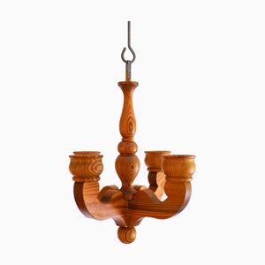 Chandelier à Suspension Rustique en Bois de Smålandsslöjd, Suède, 1975