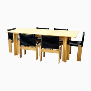 Chairs Model Monk and Table by Afra and Tobia Scarpa for Molteni, 1973, Set of 7