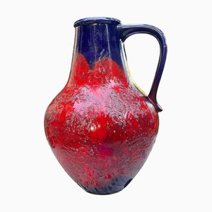 Brocca grande vintage nr. 313/50 in ceramica rossa e blu con manico di Dümler & Breiden, anni '60