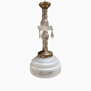 Lampada da soffitto Art Déco in cristallo tagliato a mano, anni '30