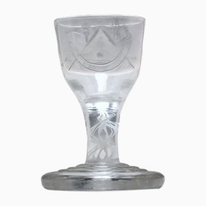 18ème Siècle Verre Tournant Opaque Gravé Maçonnique avec Pied en Terrasse, 1760