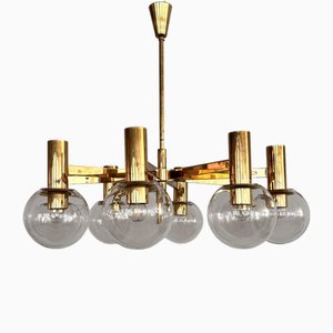 Mid-Century Brass and Eight Light Glass Globes Chandelier from Hans-Agne Jakobsson Ab Markaryd, 1970s