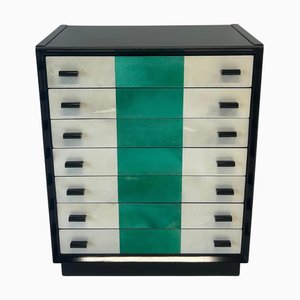 Cassettiera Art Déco laccata nera e pergamena, Italia, anni '50