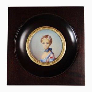Miniature Hand-Painted Gouache Portrait of the Young Girl at the Ball by Perronneau, 19th Century