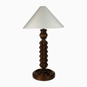 Brutalistische französische Tischlampe aus Holz von Charles Dudouyt, 1940er