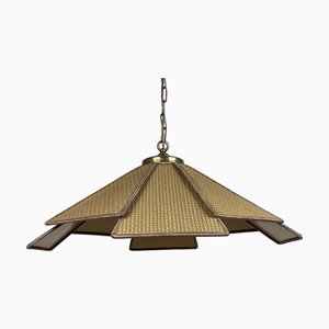 Scandinavian Uchiwa Fan Style Rattan Woven Hanging Lamp, 1960s