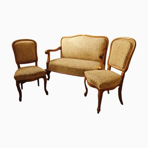 Set da salotto vintage con tappezzeria floreale, anni '20, set di 3