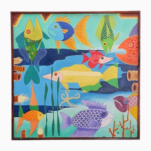 Artiste latino-américain, Poissons Colorés, 1998, Huile sur Toile