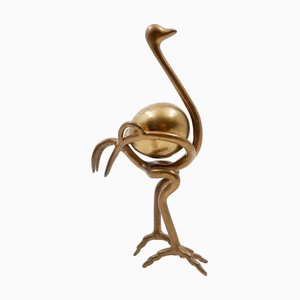 Brass Ostrich Sculpture with Egg, 1970s