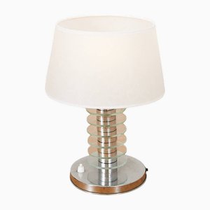 Tischlampe mit Verchromtem Metallfuß, Verchromte Metallstäbe mit Glasringen, 1920er