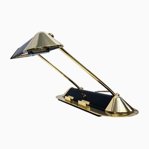 Desk Lamp in Gold-Plated Metal and Leather, 1980s