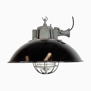 Industrielle Hängelampe mit Gestell aus schwarzer Emaille & Gusseisen von Elektrosvit, 1960er