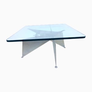 Vintage Coffee Table in Metal Frame with Square Glass Top, 1980s