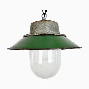 Green Enamel and Cast Iron Industrial Pendant Light, 1960s