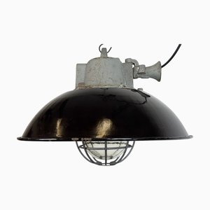 Black Enamel and Cast Iron Industrial Cage Pendant Light from Elektrosvit, 1960s