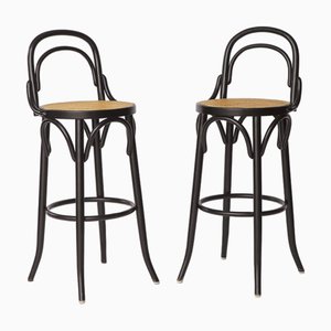 Set of Vintage Italian Bentwood Bar Stools with Vienna Cane Seats, 1990s