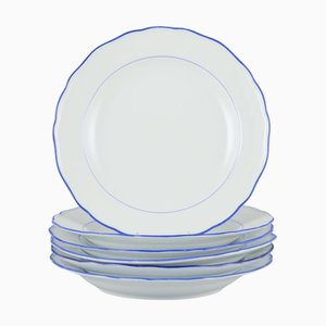 Dinner Plates in White Porcelain with Blue Rim from Meissen, Germany, Set of 6