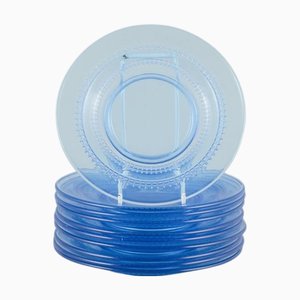 Assiettes Scandinaves en Verre Bleu, 1970s, Set de 10
