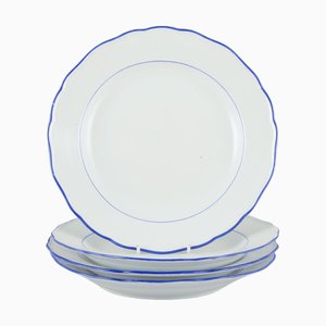 Dinner Plates in White Porcelain with Blue Rim fron Meissen, Germany, Set of 4