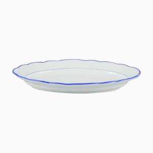 Plat de Service Ovale en Porcelaine Blanche à Bordure Bleue de Meissen, Allemagne, Début du 20ème Siècle