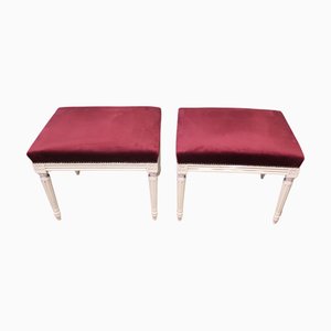 Tabourets de Bibliothèque en Velours Rouge, 1900, Set de 2
