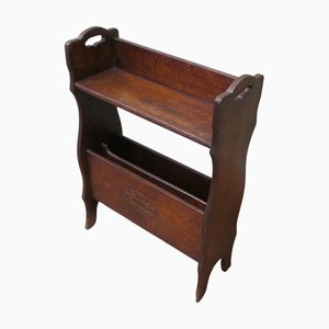 Arts and Crafts Open Front Oak Bookcase with Magazine Rack, 1920