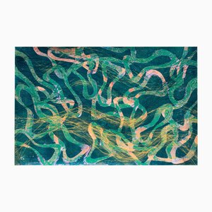 Enric Servera, Abstract Textured Ocean, Mixed Media on Paper, 2025
