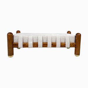 Italian Bench in Brass and Beige Fabric