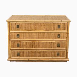 Midcentury Modern Bamboo and Brass Chest of Drawers from Dal Vera, Italy, 1970s
