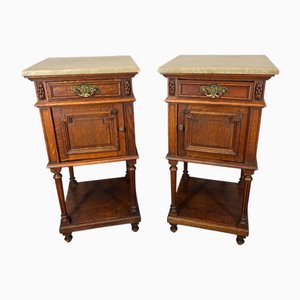 Antique French Marble Top Bedside Tables, Set of 2