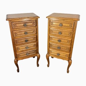 Vintage French Bedside Tables in Oak, Set of 2