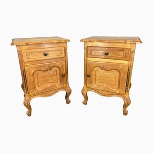 Vintage French Oak Bedside Tables, Set of 2