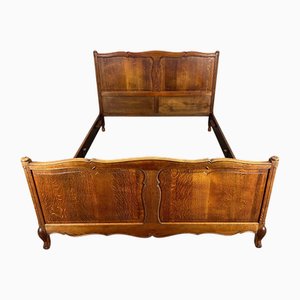 Vintage French Louis Xv Double Bed Frame with Carved Oak Headboard